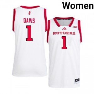 RU #1 Jamichael Davis Game-Day Jersey | Women White NCAA Basketball Premium Stitched 85271850